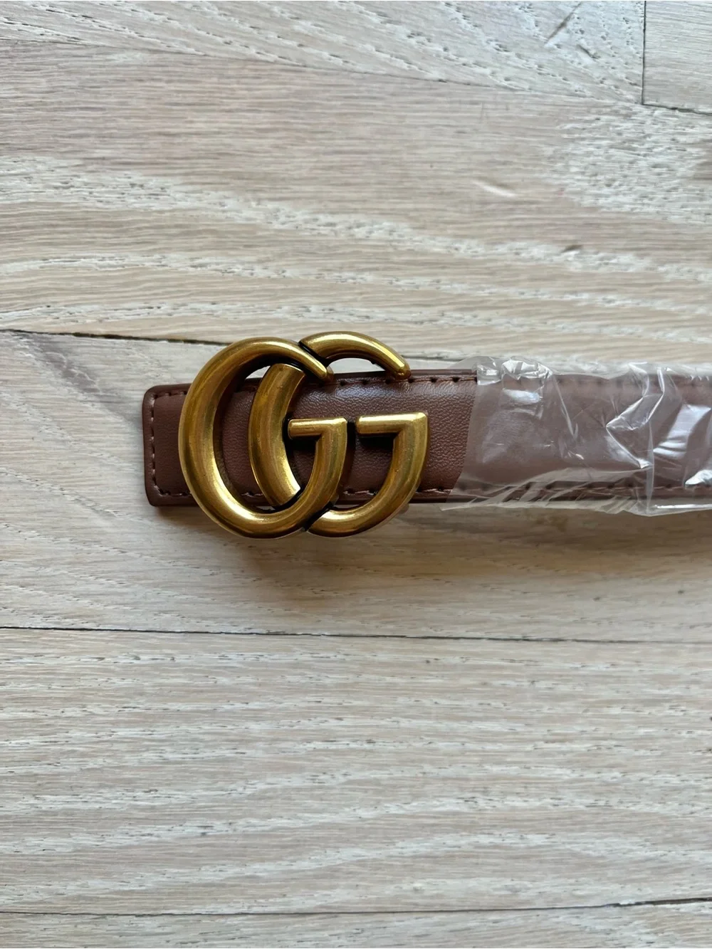 Brown Belt with Gold Double G Buckle